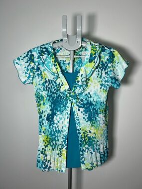 Y2K Vintage Double Layer Ruffle-Trim Short Sleeve Summer Women's Small Top